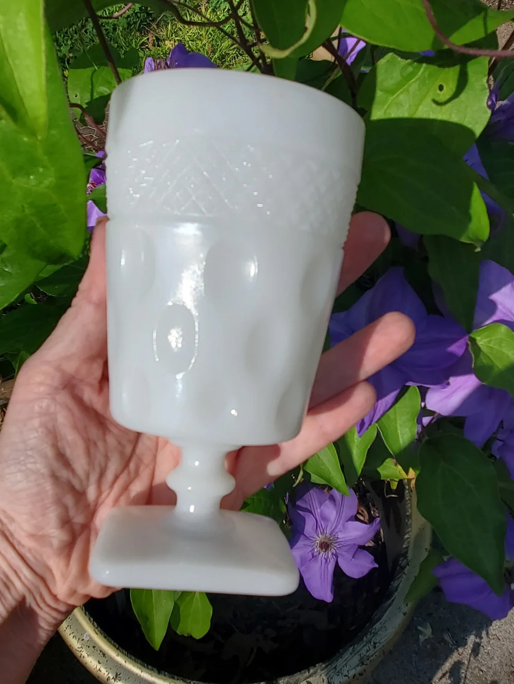 McKEE Vintage OPAL MILK GLASS 1950's Goblet / Pedestal Vase 5-1/2